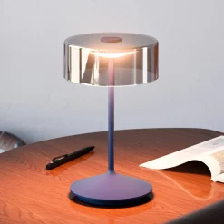Numotion LED ladattava pöytävalaisin, sininen, lasi, IP54, himmennettävä