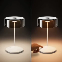 Numotion LED ladattava pöytävalaisin, valkoinen, lasi, IP54, himmennettävä