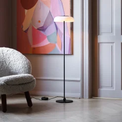 Nuura Blossi Floor Ø 29-LED-lattiavalo musta/valk.