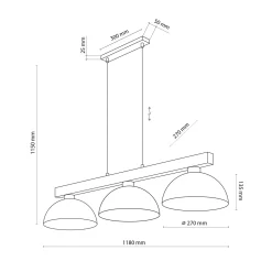 Oslo-riippuvalaisin, hiekanvärinen, 3-lamppuinen, pituus 118 cm, E27