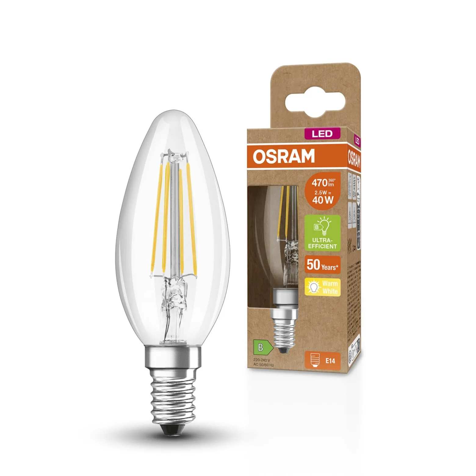 OSRAM Classic LED-kynttilä E14 B40 2,5W 827