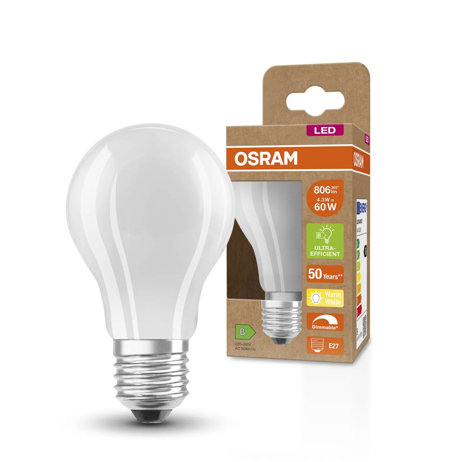 OSRAM Classic LED-lamppu E27 4,3W 827 matta