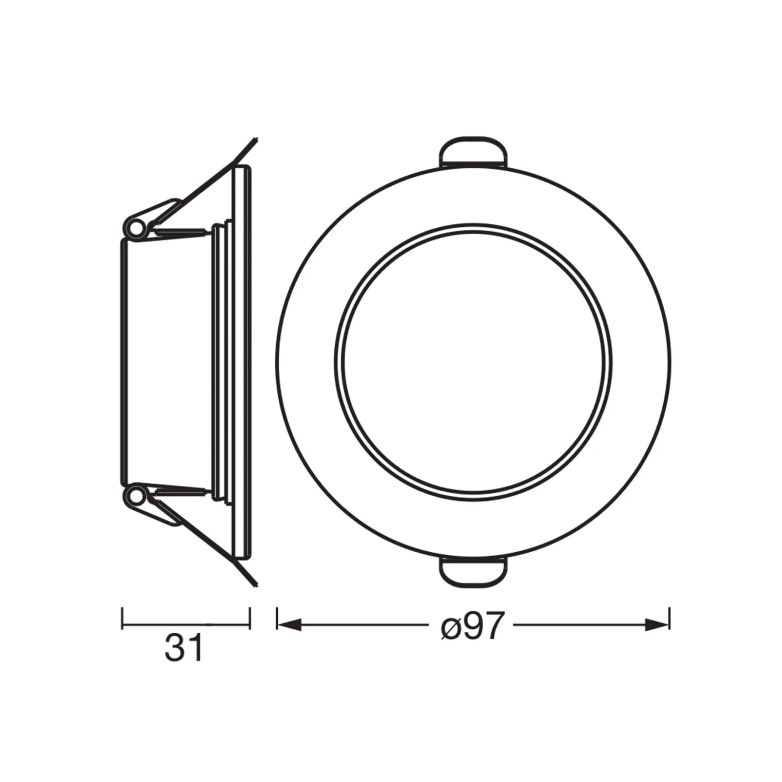 OSRAM ESSENTIAL -LED-uppovalaisin, valkoinen, Ø 9,7 cm, IP44, 3 kpl:n sarja