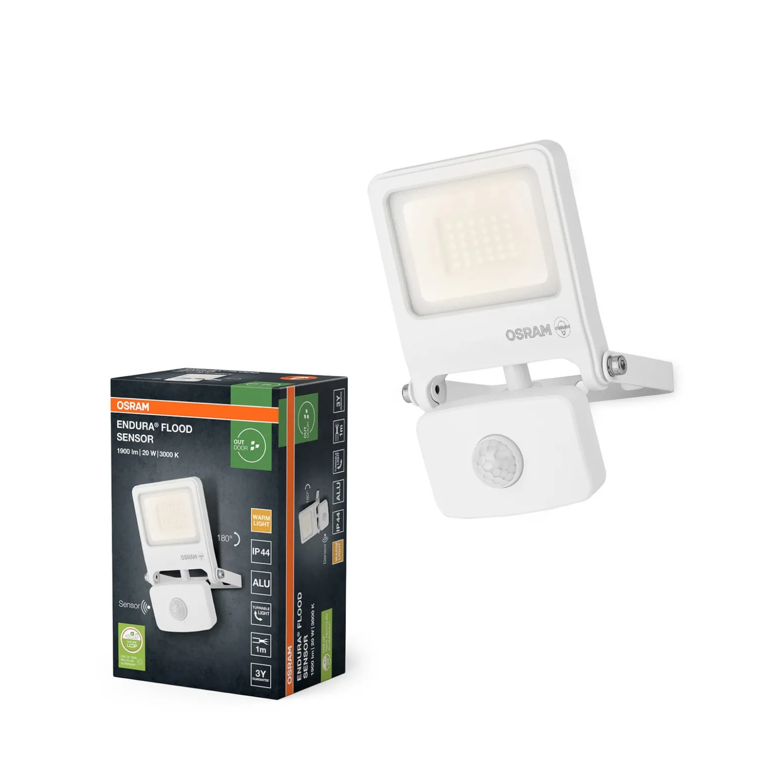 OSRAM kohdevalaisin ulos ENDURA FLOOD, valkoinen, anturi 20 W 830 IP44
