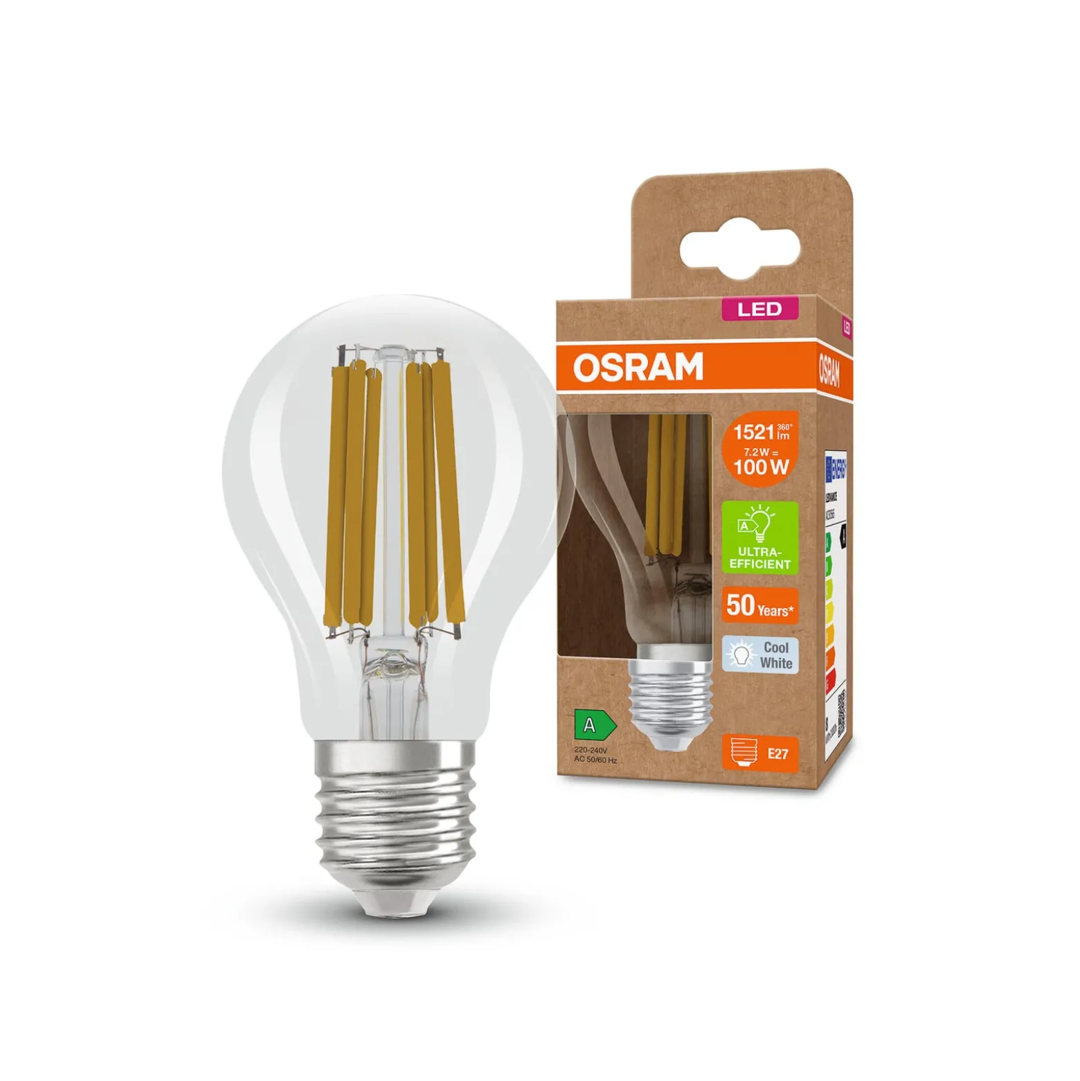 OSRAM LED Classic, hehkulamppu, E27, 7,2 W, 1521 lm, 4000 K