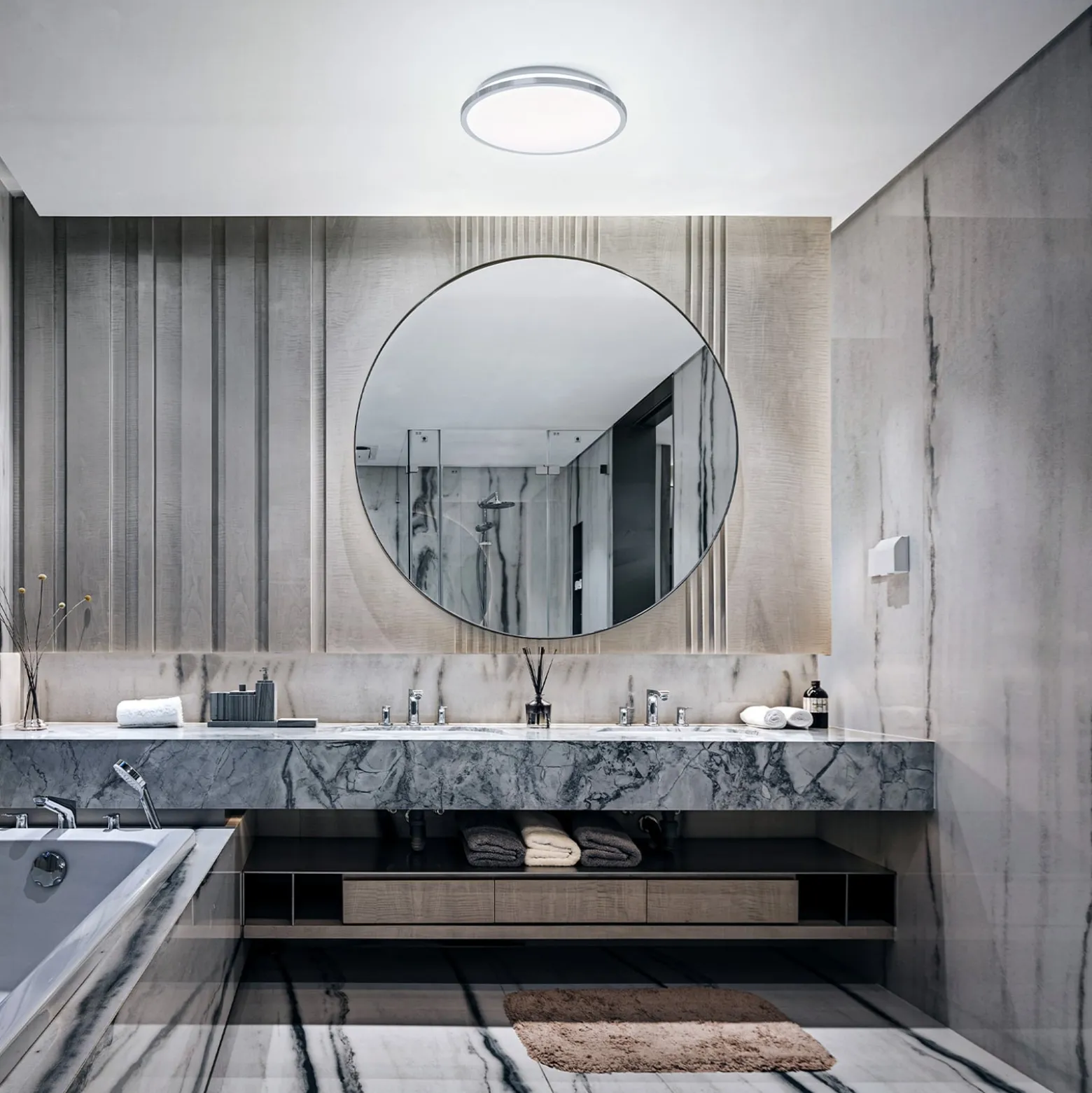 OSRAM LED-kattovalaisin BATHROOM, kromi, Ø 30 cm, IP44, CCT