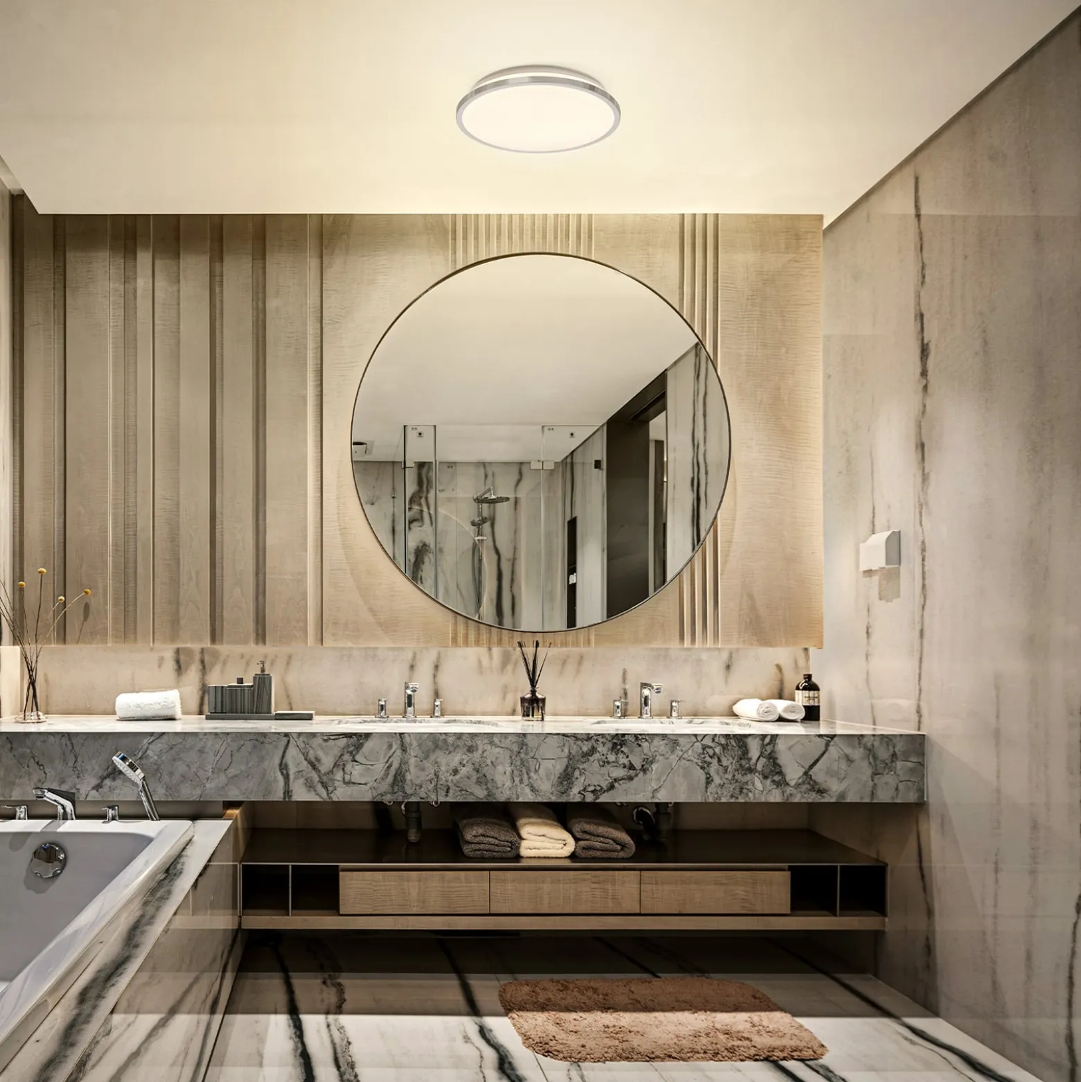 OSRAM LED-kattovalaisin BATHROOM, kromi, Ø 30 cm, IP44, CCT