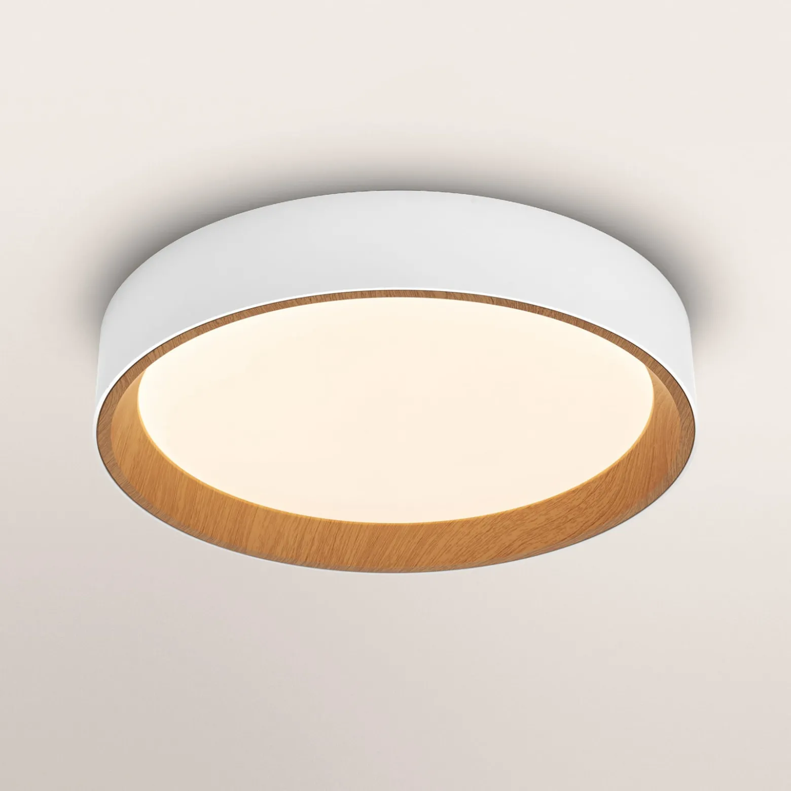 OSRAM LED-kattovalaisin ORBIS LARIOS, valkoinen/puu, halkaisija 29 cm,