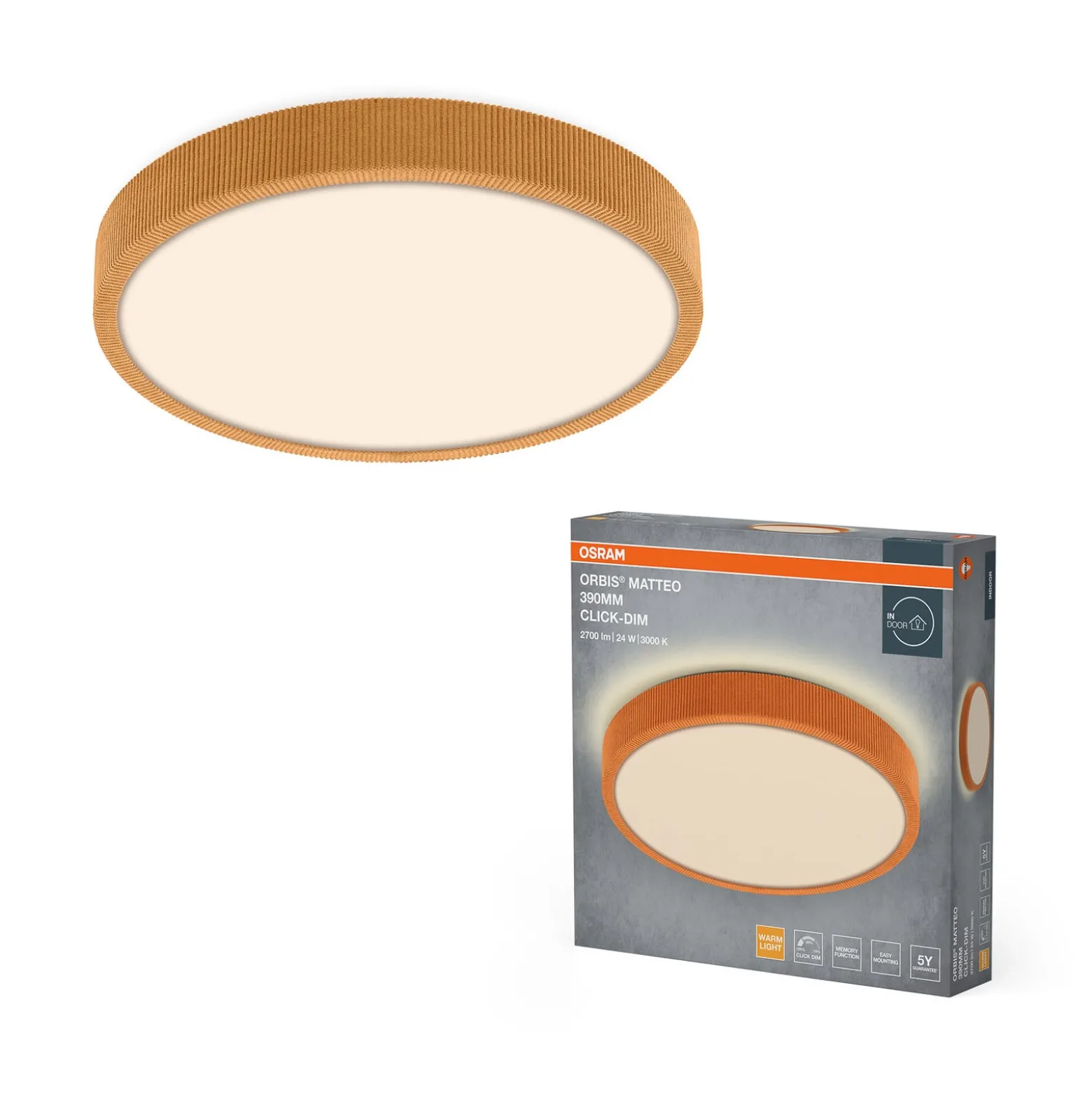 OSRAM LED-kattovalaisin ORBIS MATTEO, halkaisija 39 cm, oranssi, clickdim
