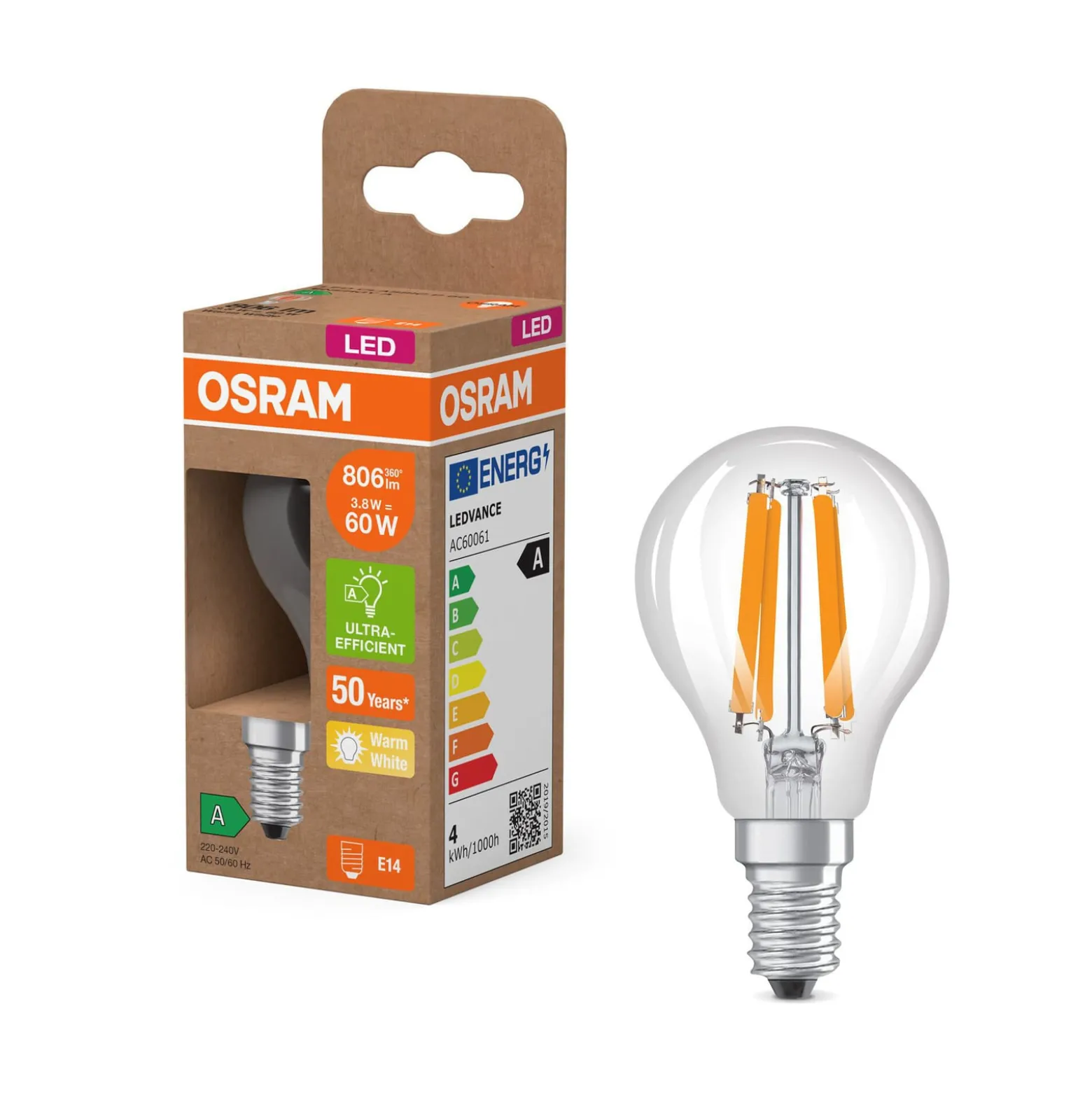 OSRAM LED-lampun hehkulanka E14 3.8W 2700K 806lm 3.8W 2700K 806lm