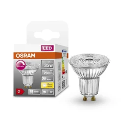 OSRAM-LED-lasi-heijastin GU10 3,4W 927 36° himmen.