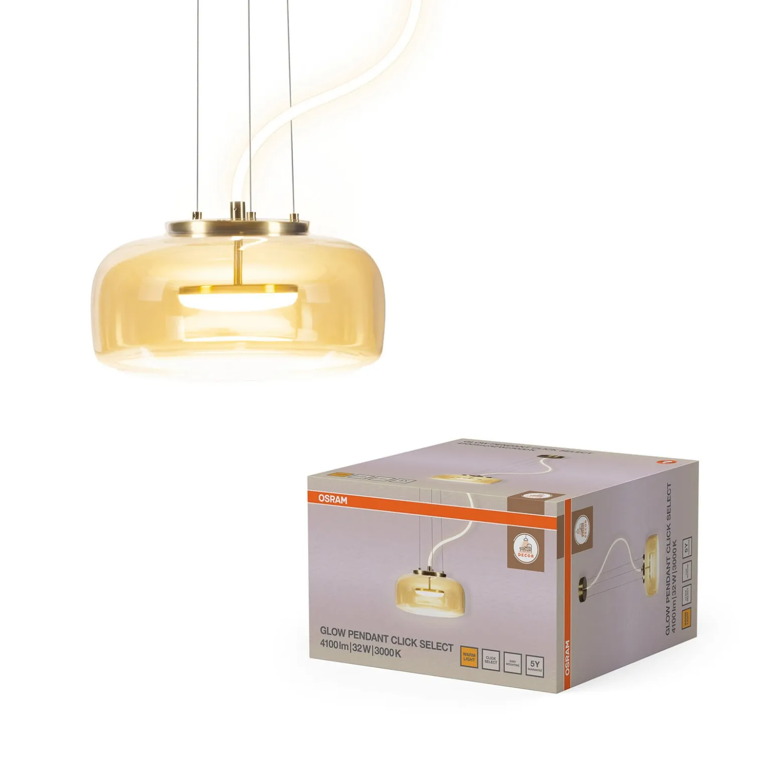 OSRAM LED-riippuvalaisin DECOR GLOW, keltainen/kultainen, Ø 38 cm, valo