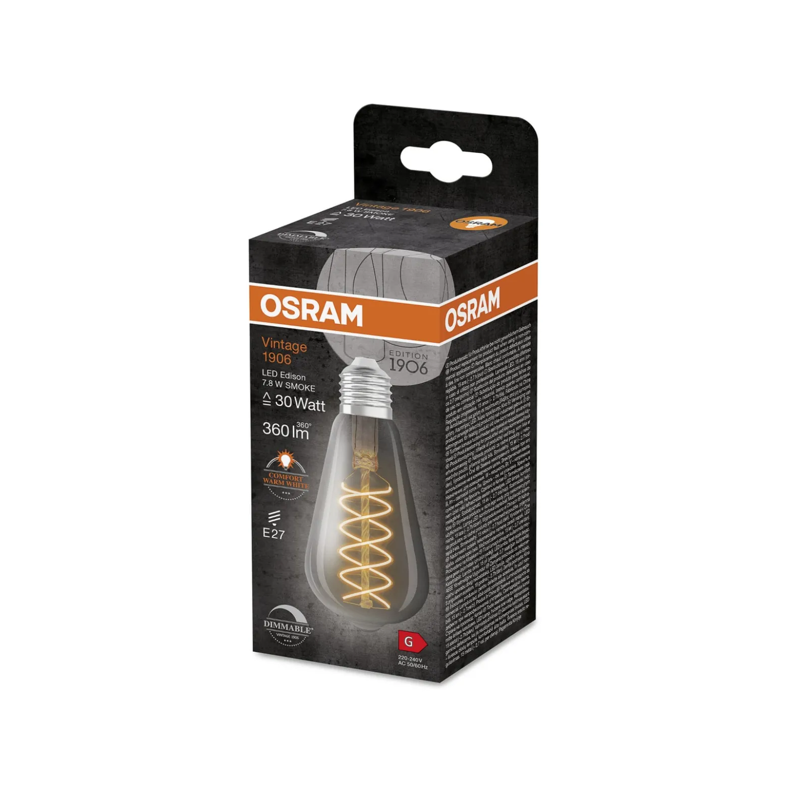 OSRAM LED Vintage 1906 Edison, harmaa, E27, 7,8 W, 818, dim.