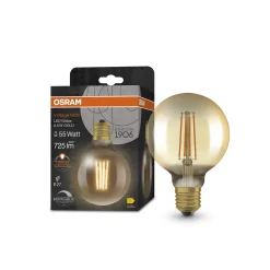 OSRAM LED Vintage 1906, G95, E27, 6,5 W, kultainen, 2400 K, himmeä.