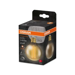 OSRAM LED Vintage 1906, G80, E27, 5,8 W, kultainen, 2200 K, himmeä.