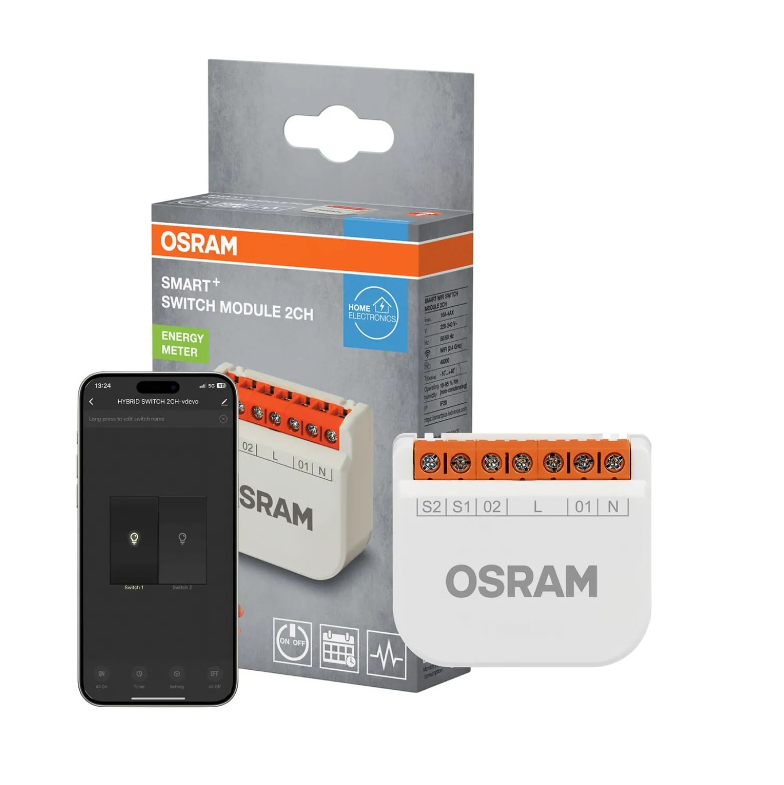 OSRAM SMART+ WiFi-kytkentämoduuli, 2-kanavainen, uppoasennettava, IP20