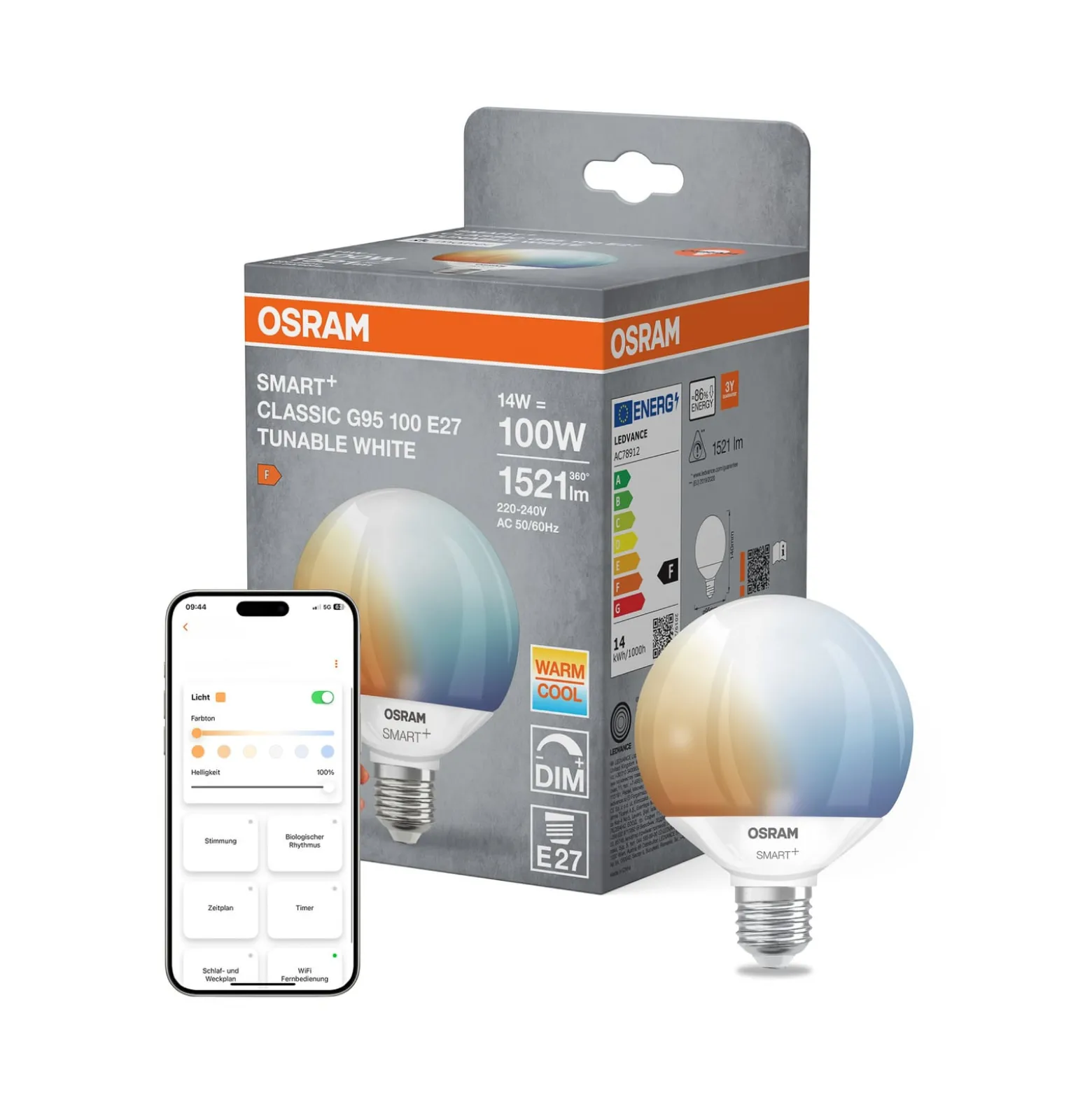 OSRAM SMART+ WiFi LED-lamppu E27 G95 14 W matta CCT himmennettävä