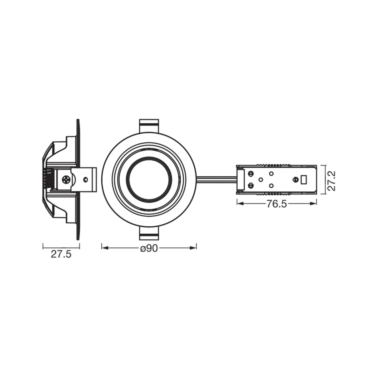 OSRAM upotettava LED-kohdevalaisin (3 kpl), 2 700 K, 36°, messinki, Ø 9 cm