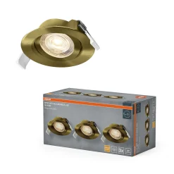 OSRAM upotettava LED-kohdevalaisin (3 kpl), 2 700 K, 36°, messinki, Ø 9 cm