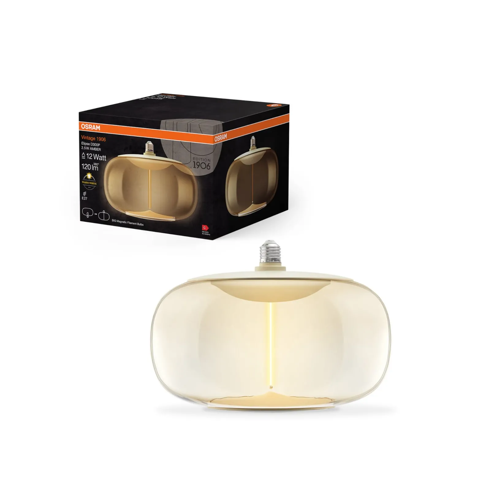 OSRAM Vintage 1906 Big Elipse, keltainen, E27, 2700 K, hehkulamppu