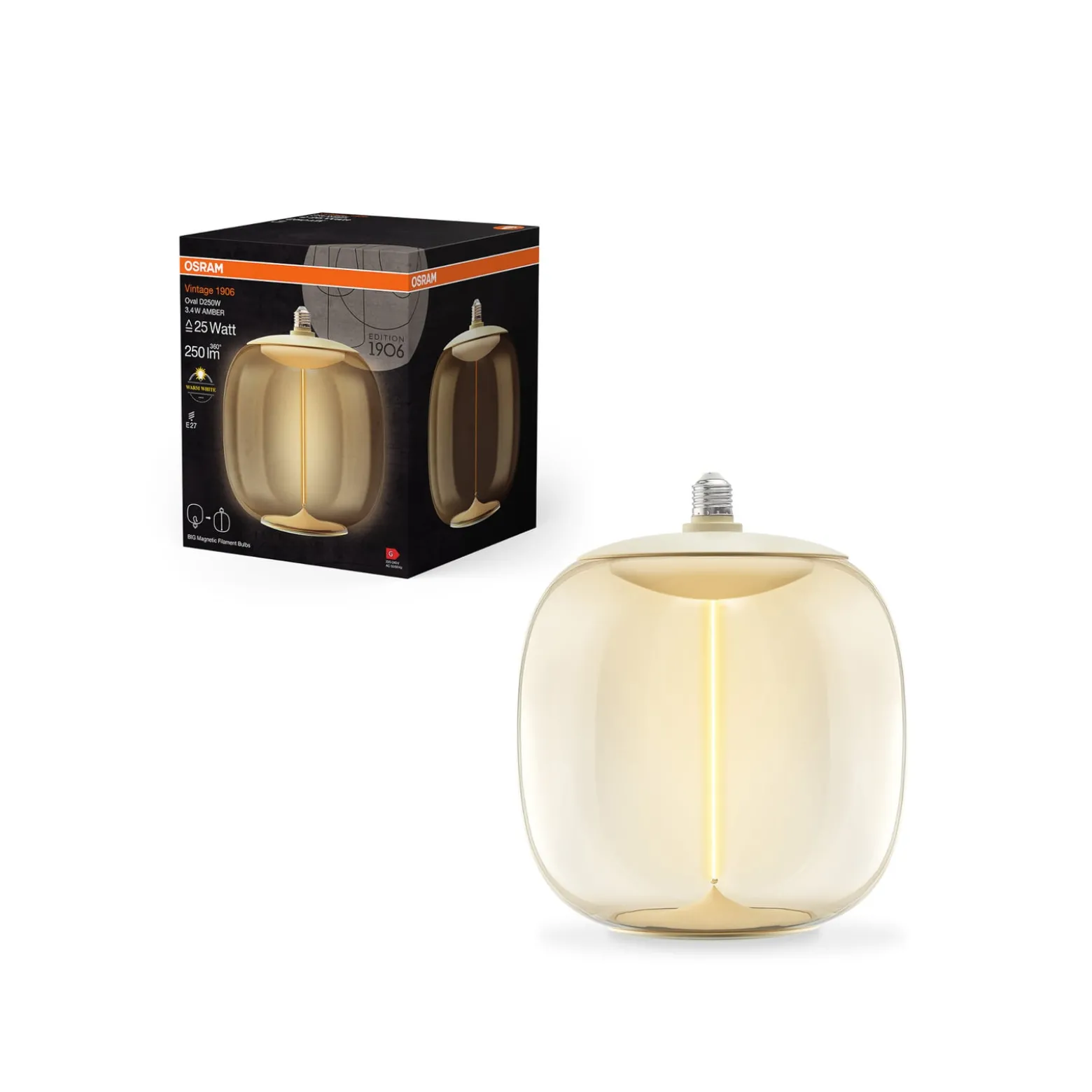 OSRAM Vintage 1906 Big Oval, meripihkainen, E27, 2700 K, hehkulamppu