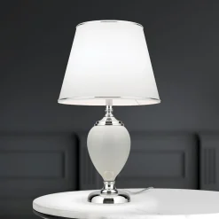 Ovum pöytävalaisin, valkoinen/kromi, korkeus 48 cm, keramiikka/sintti