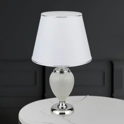 Ovum pöytävalaisin, valkoinen/kromi, korkeus 48 cm, keramiikka/sintti