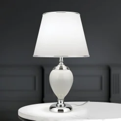 Ovum pöytävalaisin, valkoinen/kromi, korkeus 48 cm, keramiikka/sintti