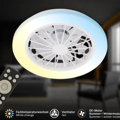 Pafo-LED-kattotuuletin, valkoinen, muovi, CCT, kaukosäädin