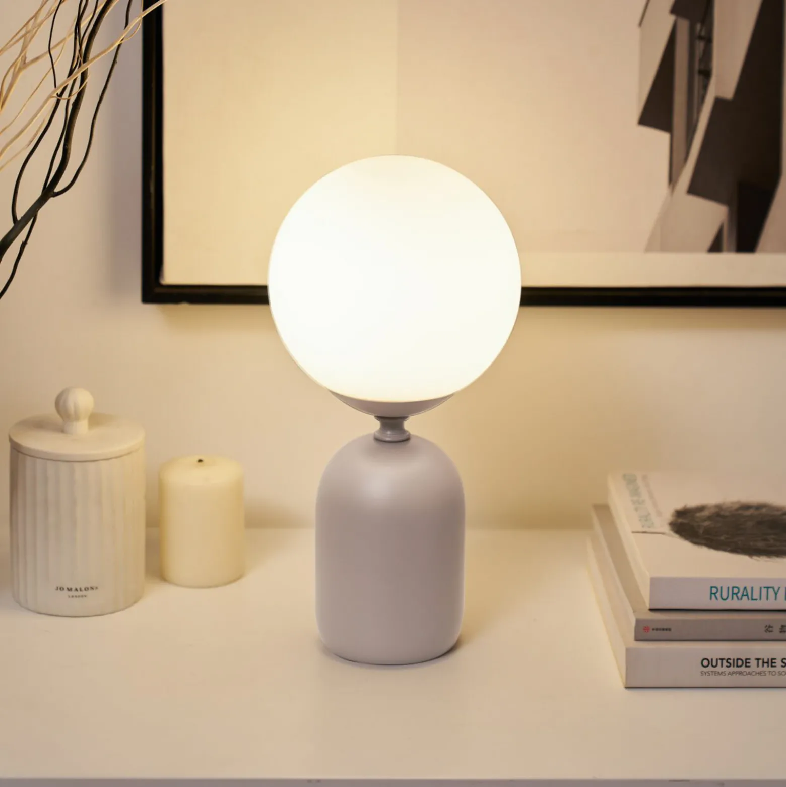 Pauleen-pöytälamppu GLOWING CHARM, harmaa, 30 cm, keramiikka/lasi