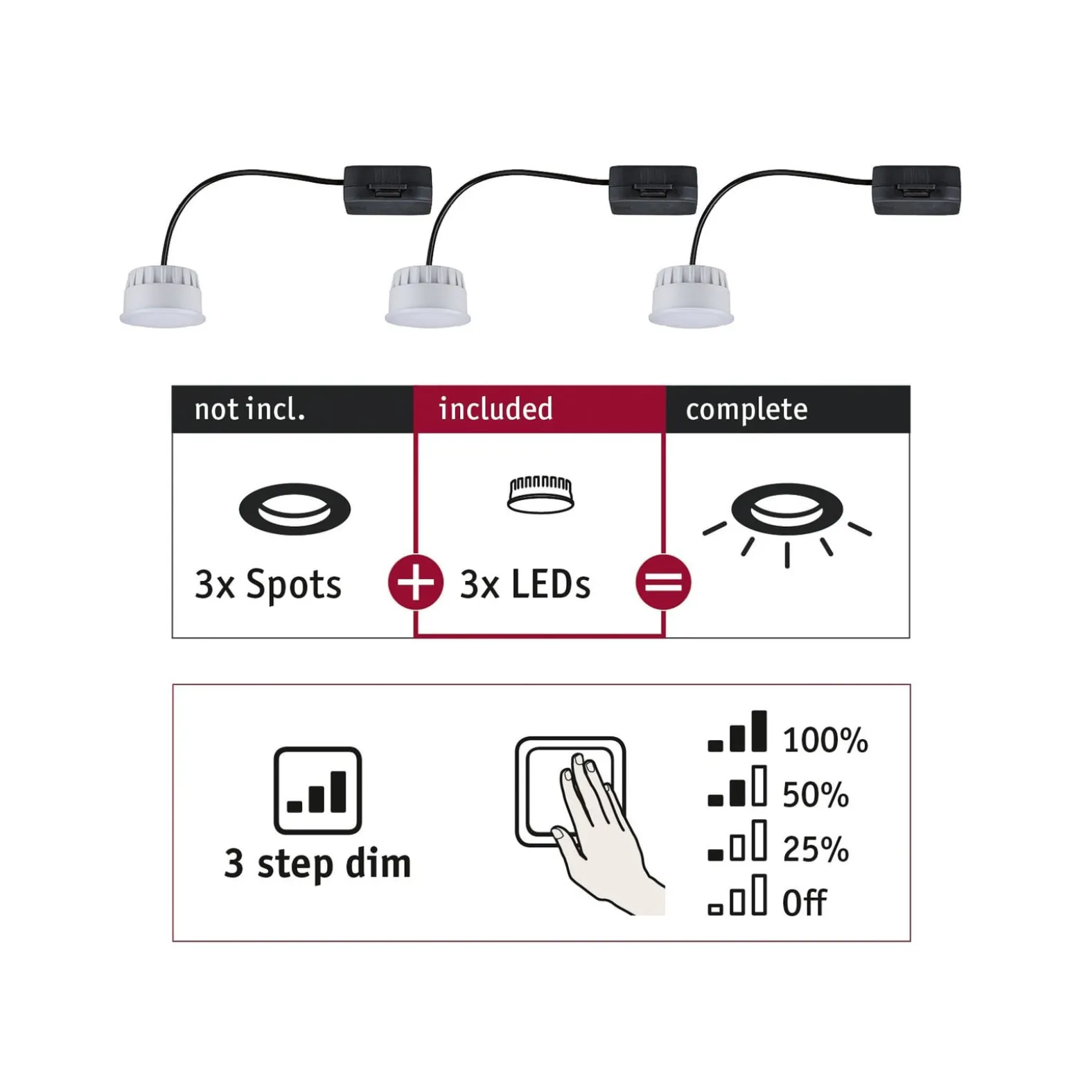 Paulmann Choose Coin LED 3-Step-dim 100° 2700K 3x