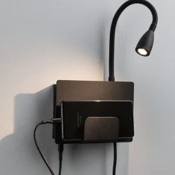 Paulmann Halina USB LED-seinävalaisin, joustava varsi, musta