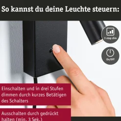 Paulmann Hulda USB LED-seinäspotti, himmennettävä, musta, kytkin