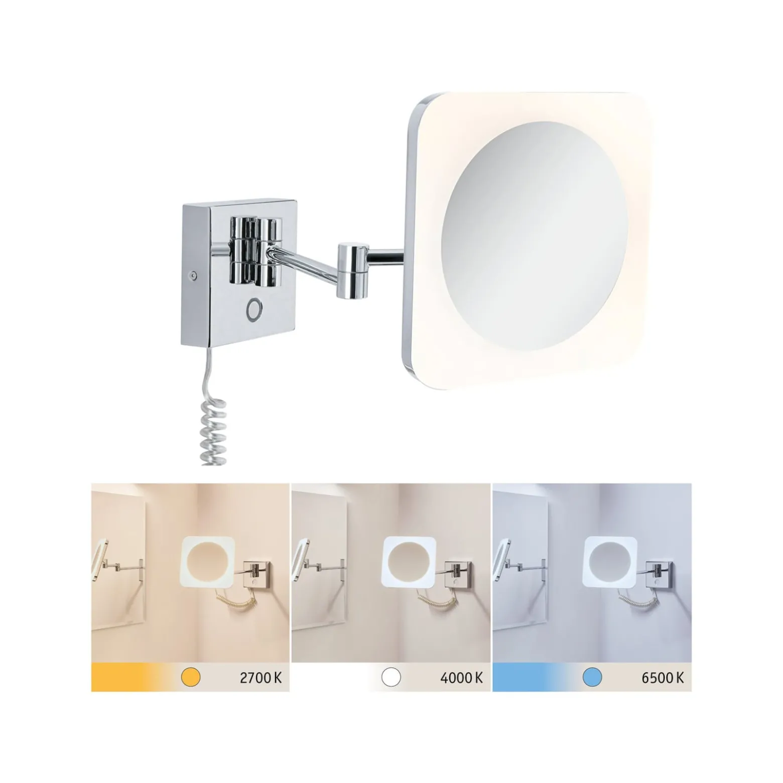Paulmann Jora LED-meikkipeili, IP44, kytkimellä, hopea