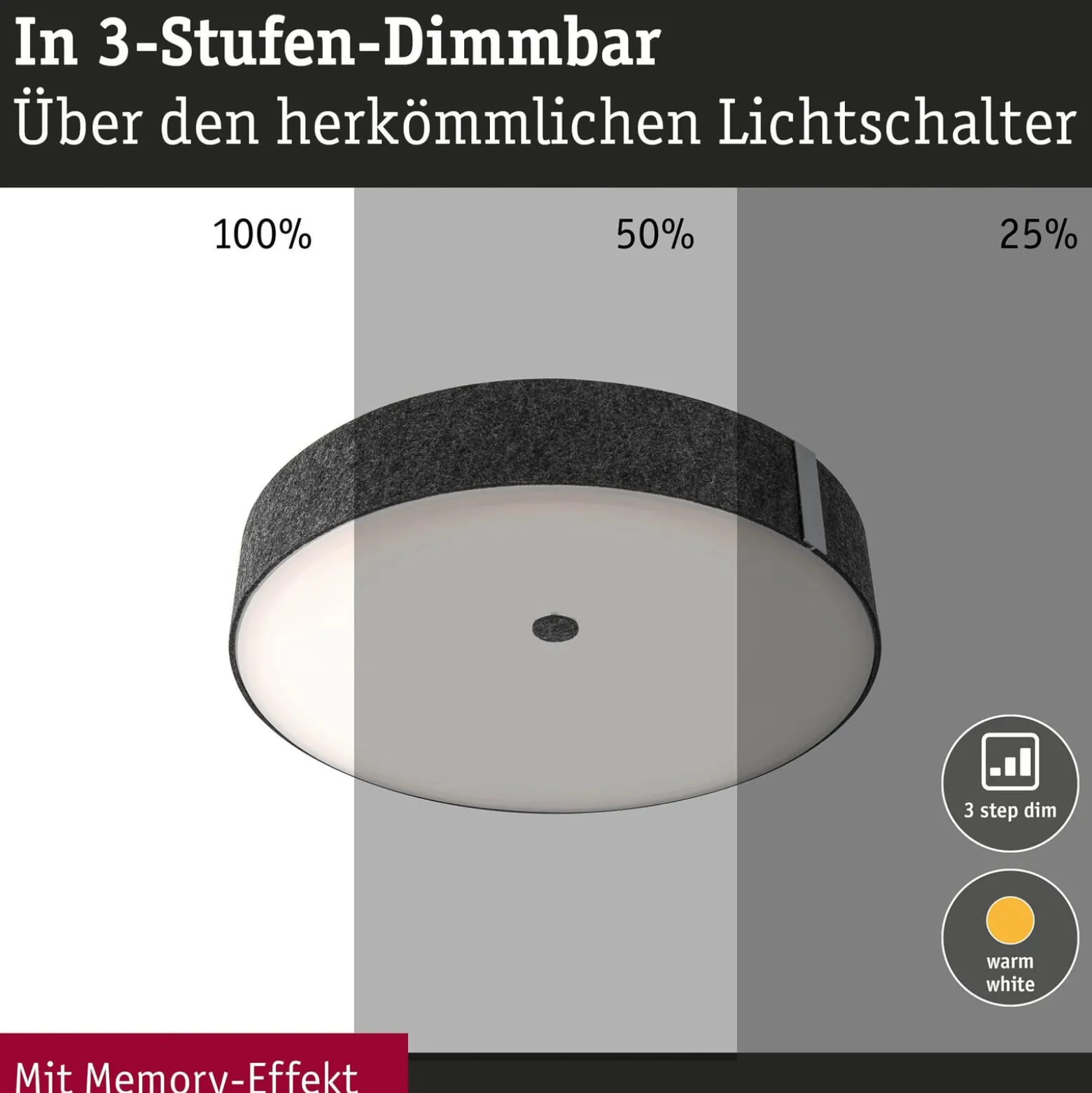 Paulmann LED-kattovalaisin Malika, antrasiitti, huopa, 3-portainen
