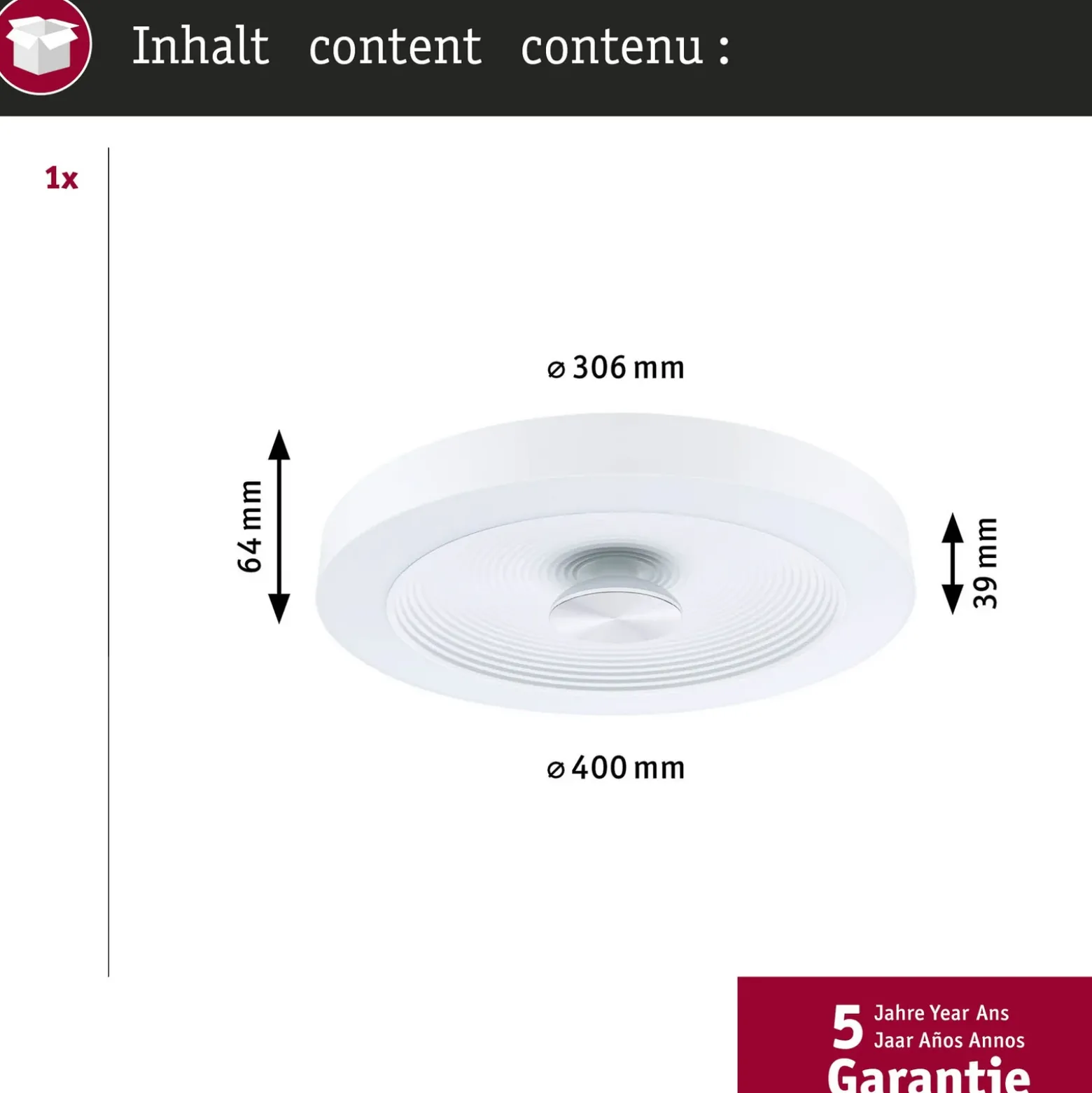 Paulmann LED-kattovalaisin Volea, valkoinen/hopea Ø 40 cm IP44 himmennettävä