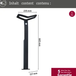 Paulmann LED-tunnistinvalaisin Alara, antrasiitti, 67 cm IP44