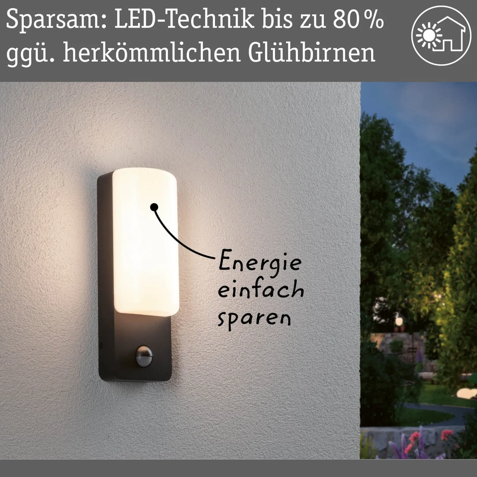 Paulmann LED-ulkoseinälamppu Bonnie, alumiini, antrasiitti, anturi
