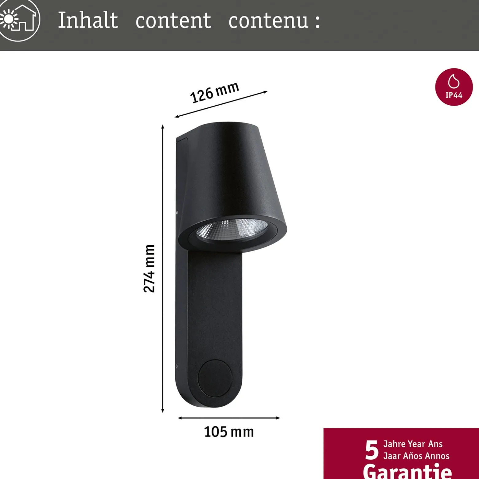 Paulmann LED-ulkoseinävalaisin Caissa, alumiini, anturi