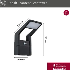 Paulmann LED-ulkoseinävalaisin Juntea, alumiini, antrasiitti, tunnistin