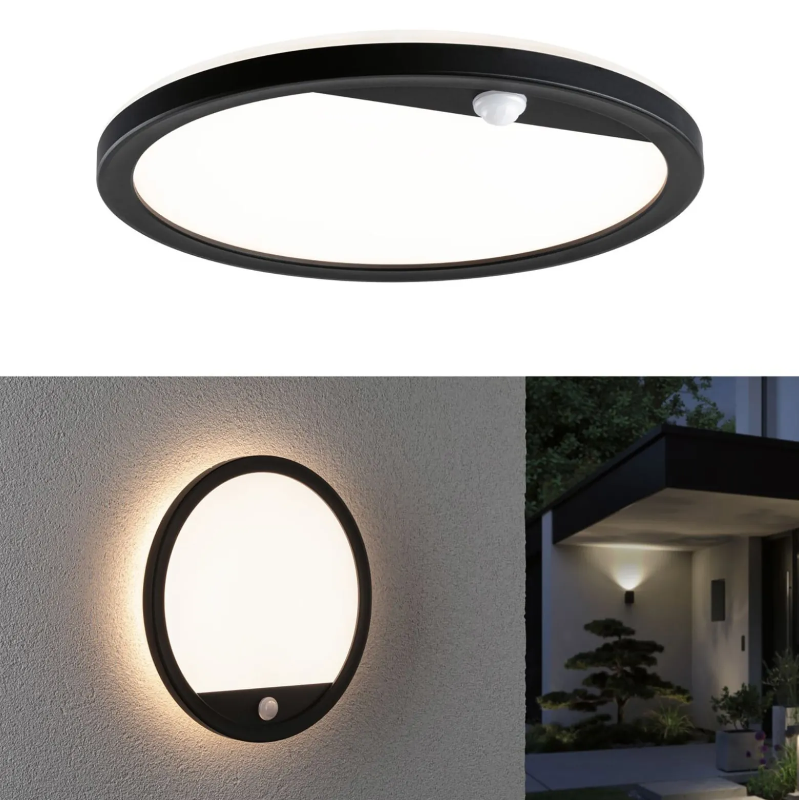 Paulmann LED-ulkoseinävalaisin Lamina, musta, anturi, IP44