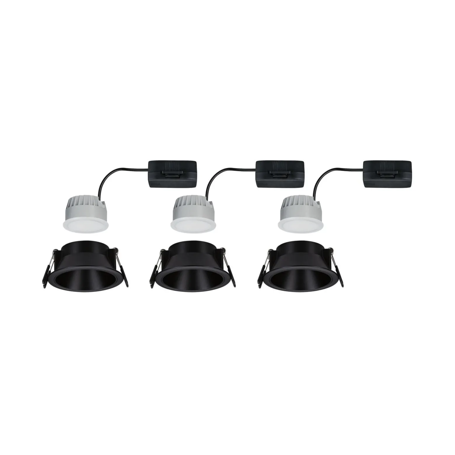 Paulmann LED-uppovalo Cole Coin musta Ø9cm IP44 himmennettävä 3 kpl