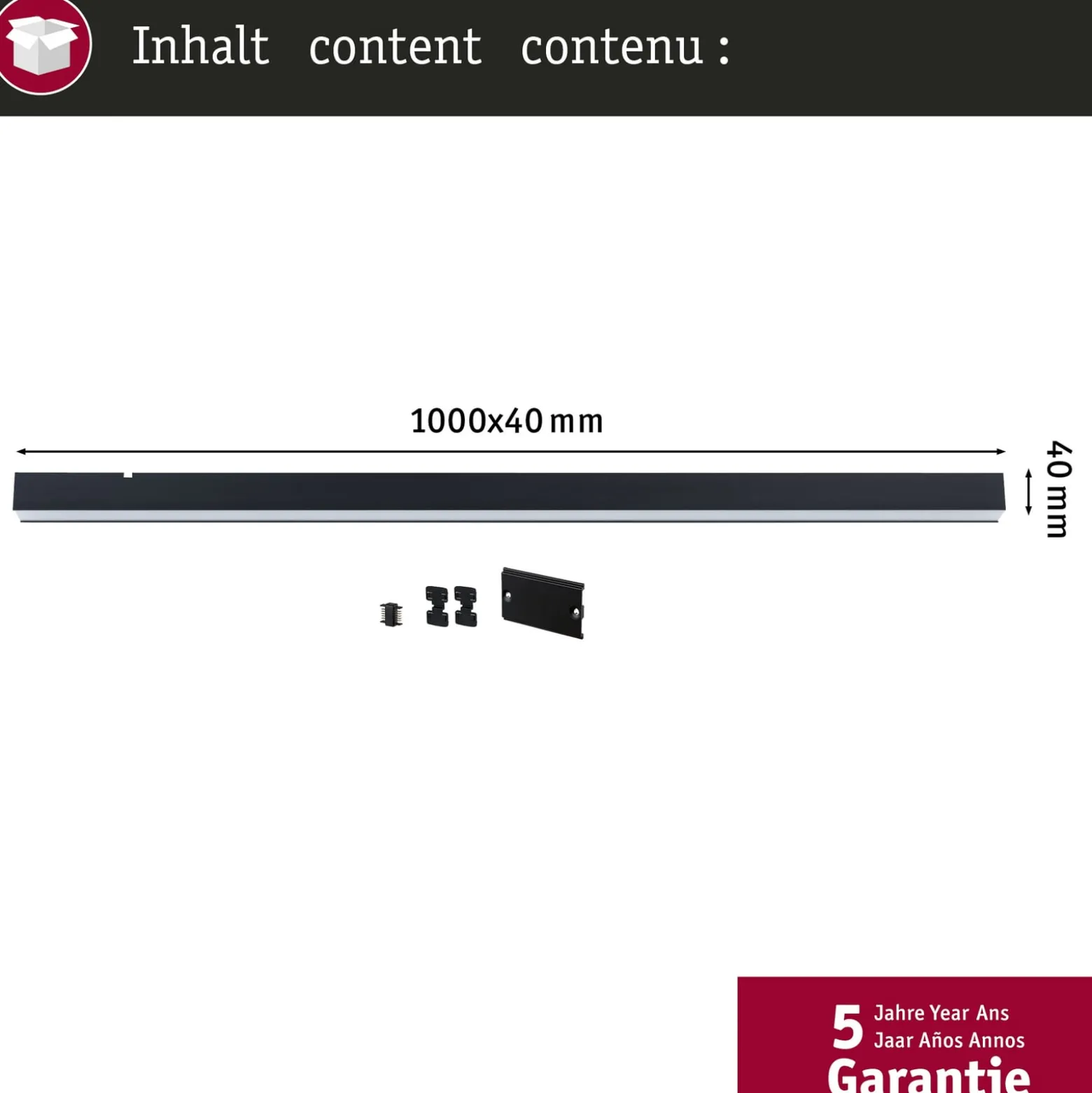 Paulmann LED-valolista Linion, musta, 100 cm, 3 000 K
