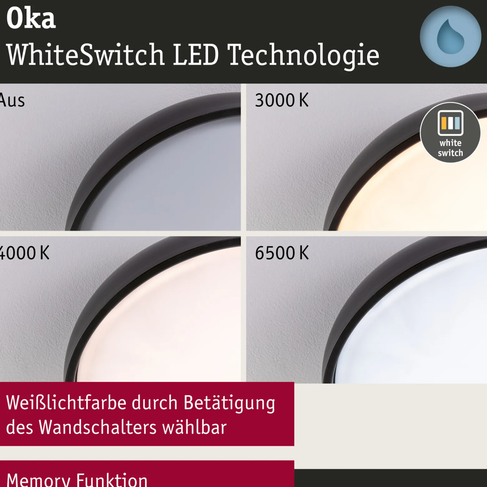 Paulmann Oka LED-kattovalaisin IP44 CCT musta