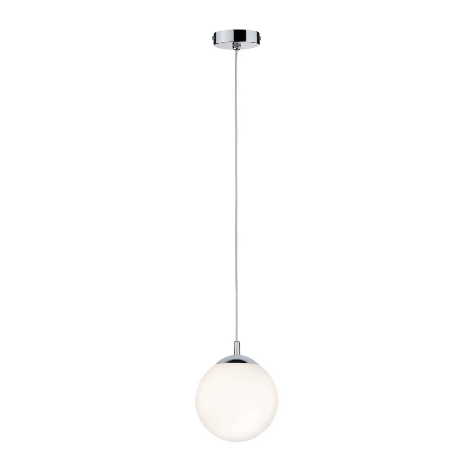 Paulmann riippuvalo Globe, valkoinen satiini/kromi Ø 20 cm IP44