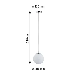 Paulmann riippuvalo Globe, valkoinen satiini/kromi Ø 20 cm IP44