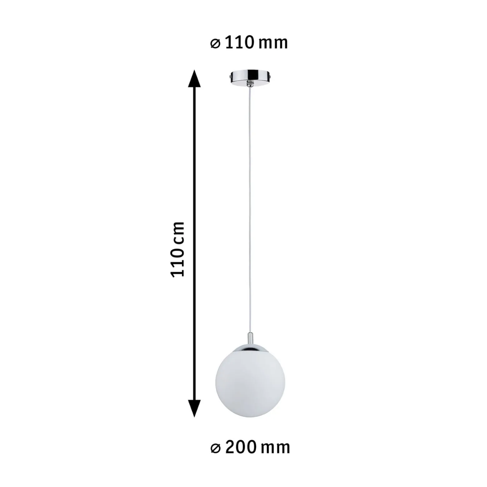 Paulmann riippuvalo Globe, valkoinen satiini/kromi Ø 20 cm IP44