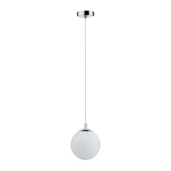 Paulmann riippuvalo Globe, valkoinen satiini/kromi Ø 20 cm IP44