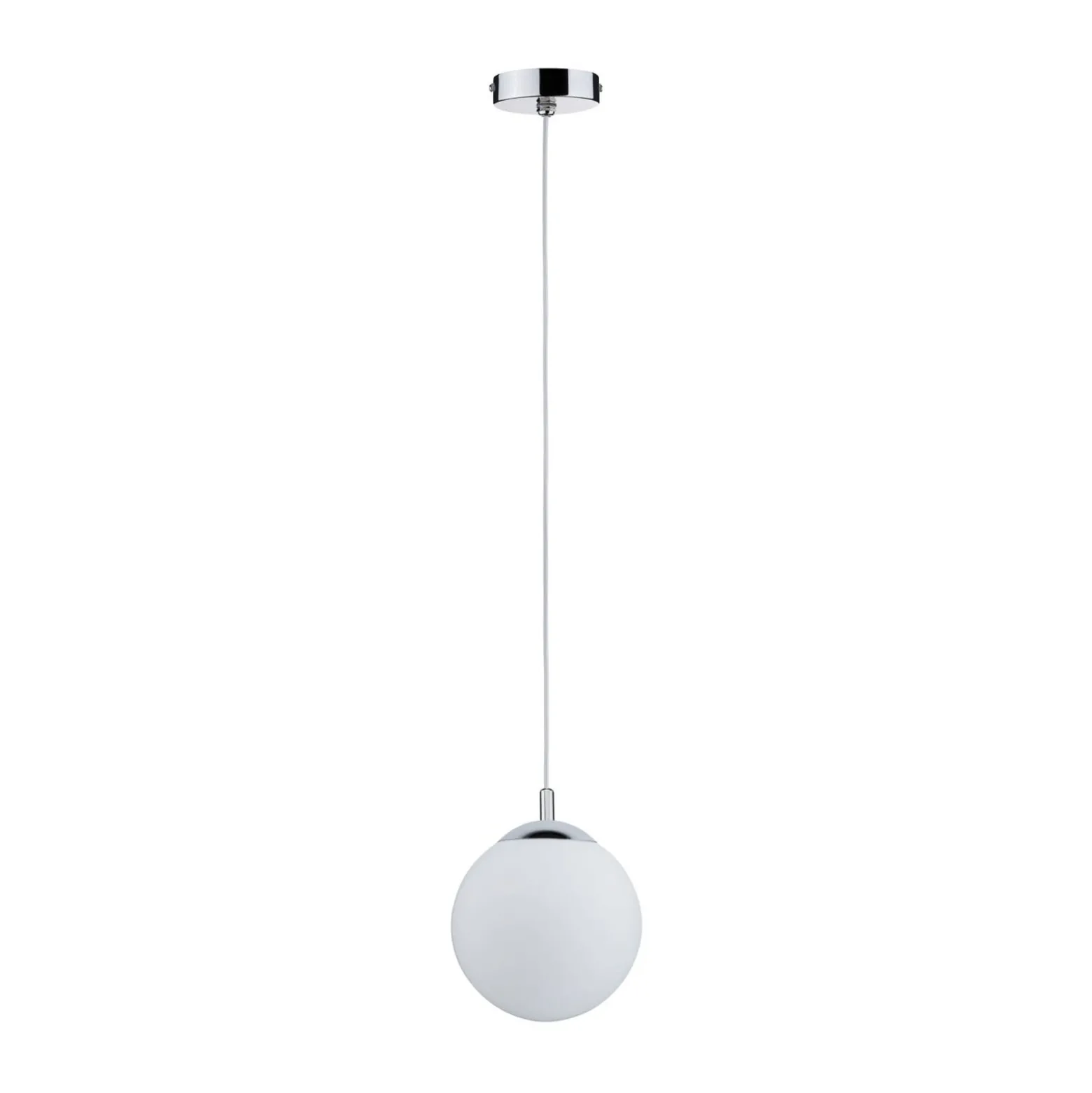 Paulmann riippuvalo Globe, valkoinen satiini/kromi Ø 20 cm IP44