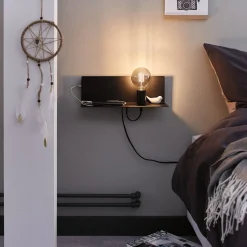 Paulmann seinälamppu Devara, musta 40 cm E27 USB-portti